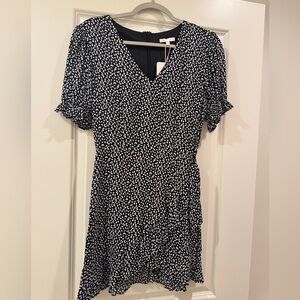 Gianni Bini Black and White Puff Sleeve Midi Dress